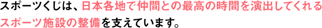 スポーツくじは、日本各地で仲間との最高の時間を演出してくれるスポーツ施設の整備を支えています。